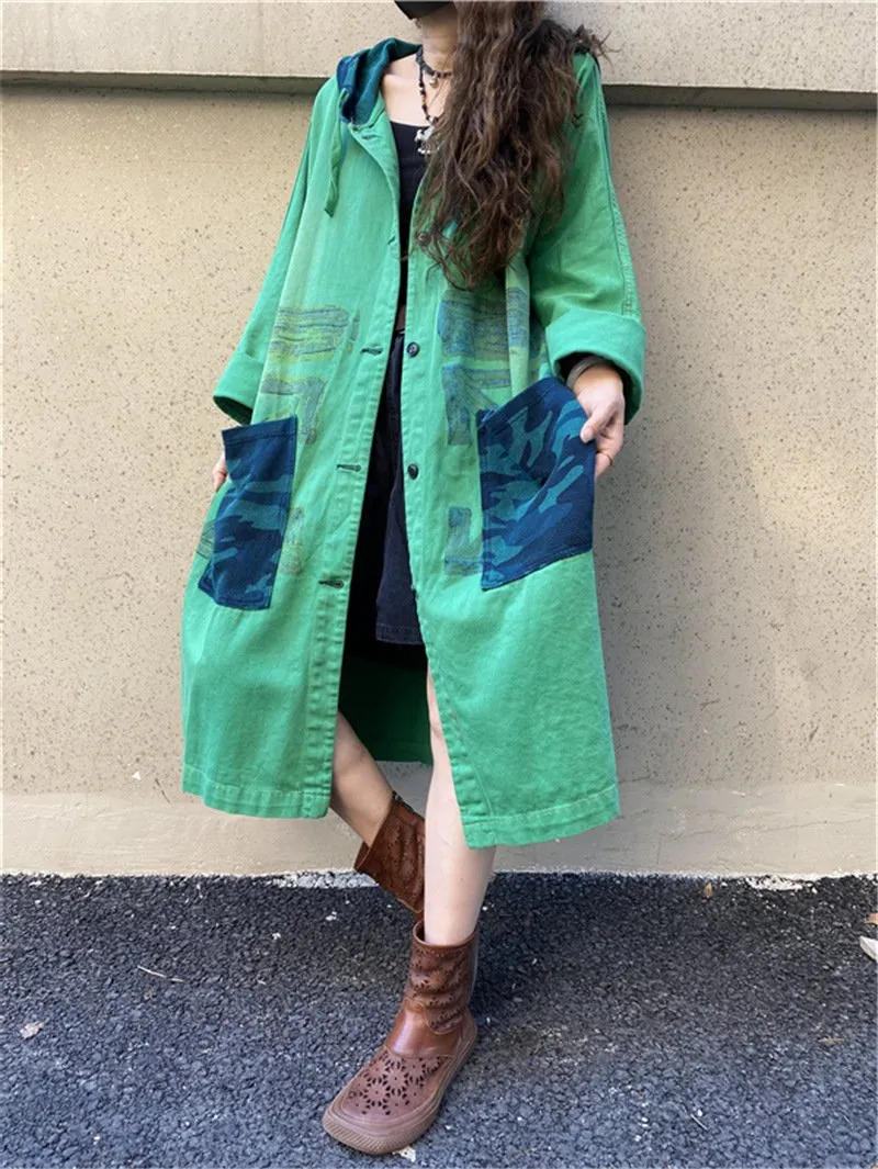 Vintage Plus Sizes Green Long Trenchcoat