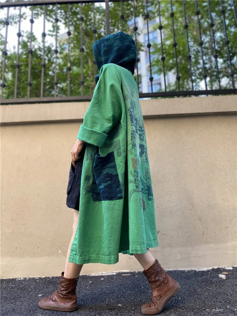 Vintage Plus Sizes Green Long Trenchcoat
