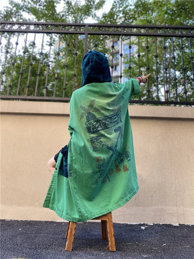 Vintage Plus Sizes Green Long Trenchcoat