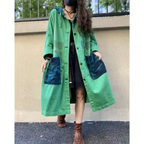 Vintage Plus Sizes Green Long Trenchcoat