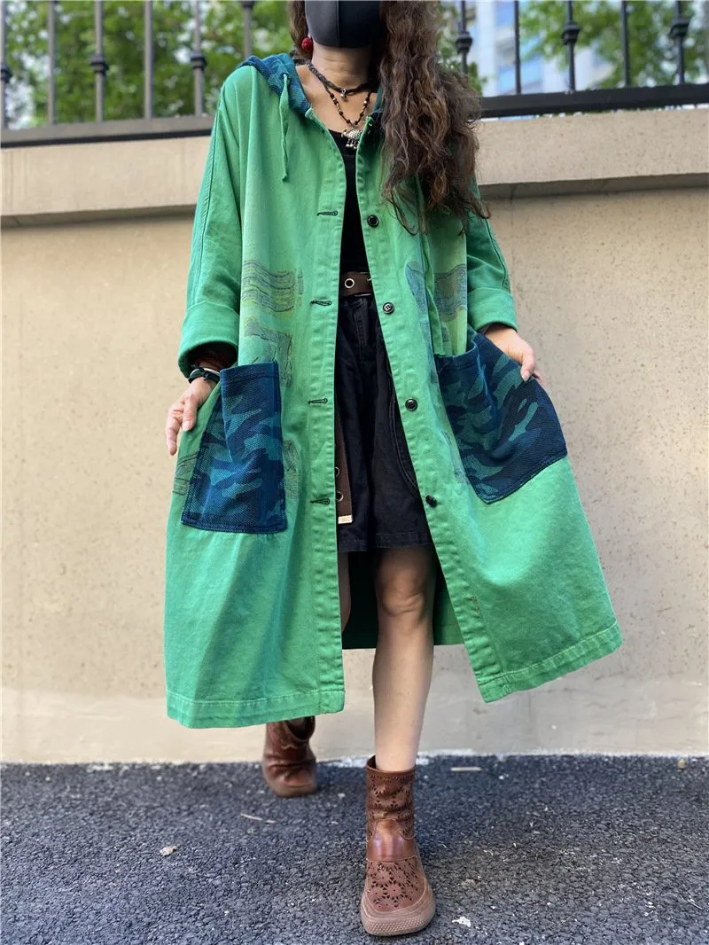 Vintage Plus Sizes Green Long Trenchcoat