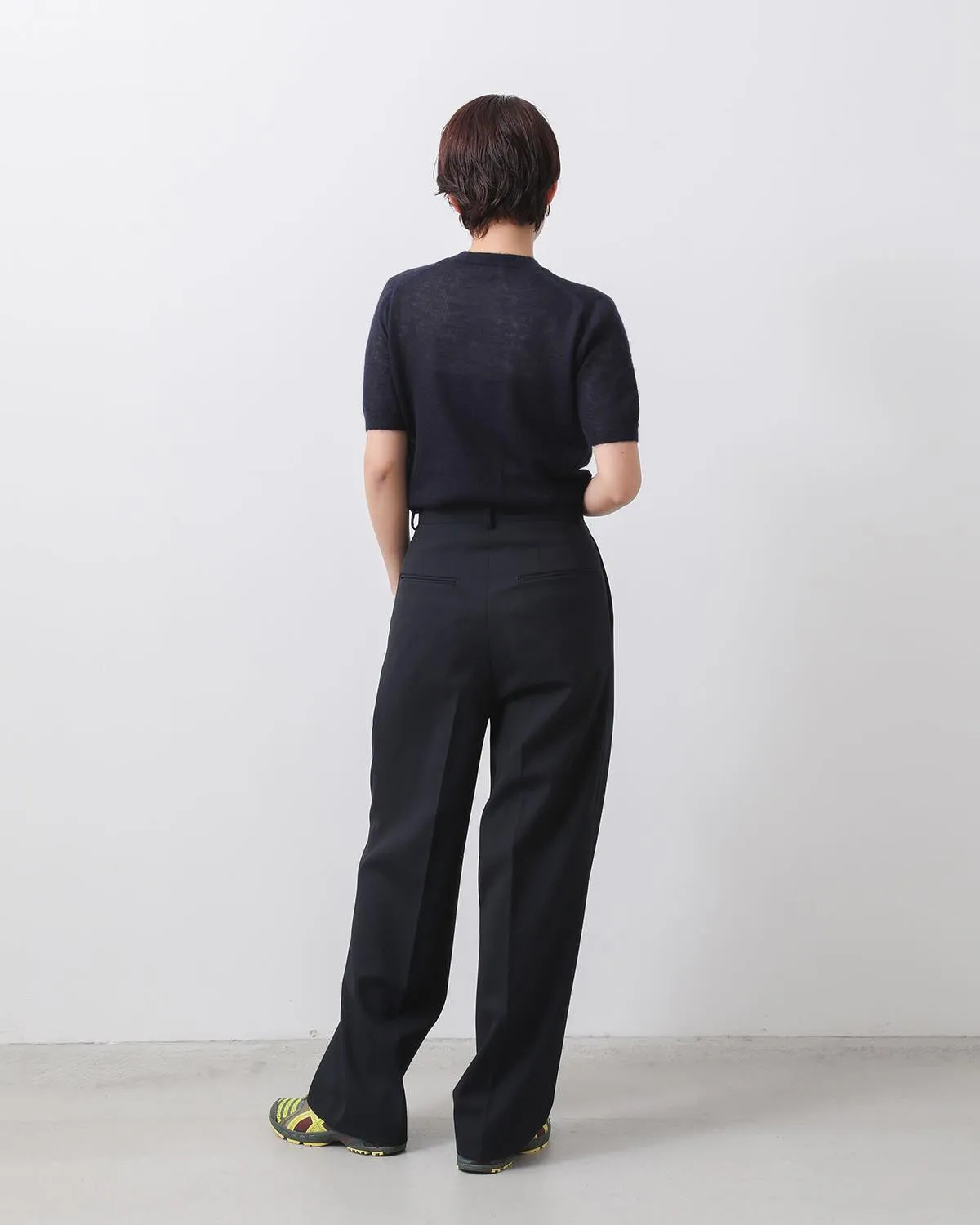 WOOL KID MOHAIR HOP SACK ONE-TUCK SLACKS (WOMEN'S)