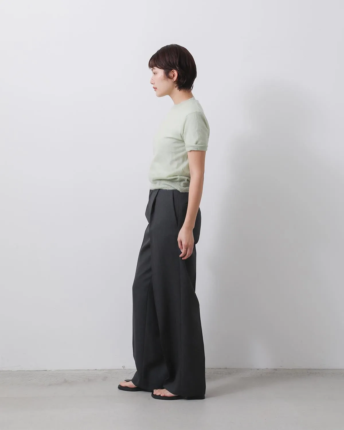 WOOL KID MOHAIR HOP SACK ONE-TUCK SLACKS (WOMEN'S)
