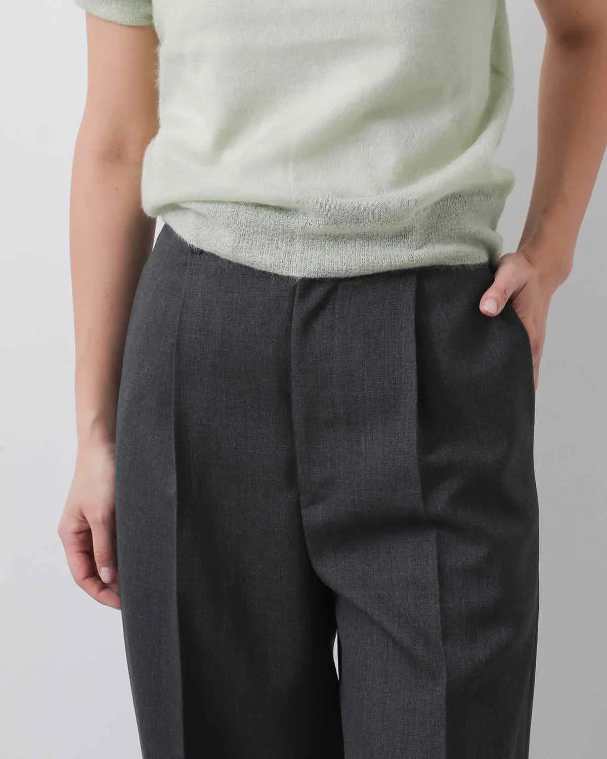 WOOL KID MOHAIR HOP SACK ONE-TUCK SLACKS (WOMEN'S)