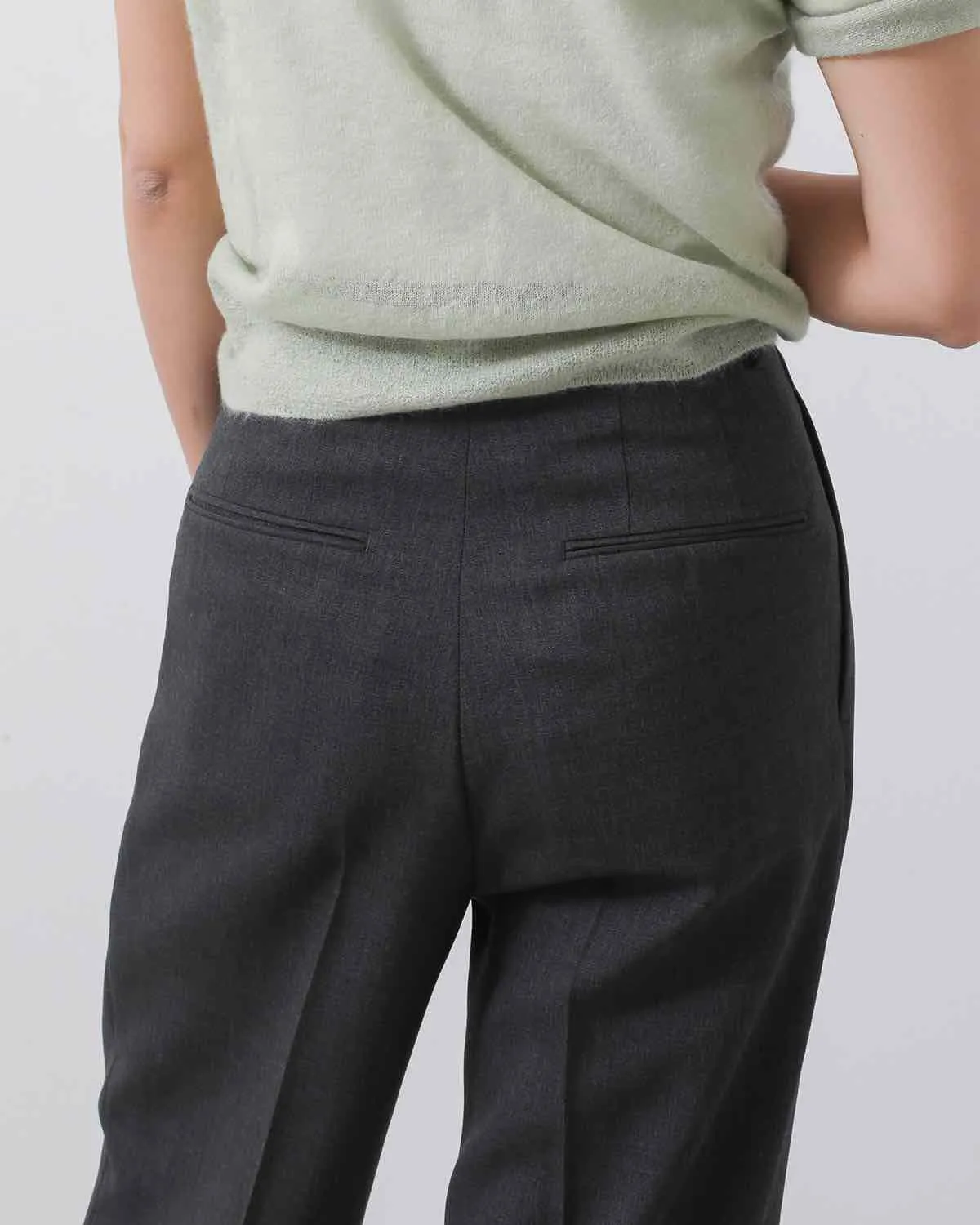 WOOL KID MOHAIR HOP SACK ONE-TUCK SLACKS (WOMEN'S)