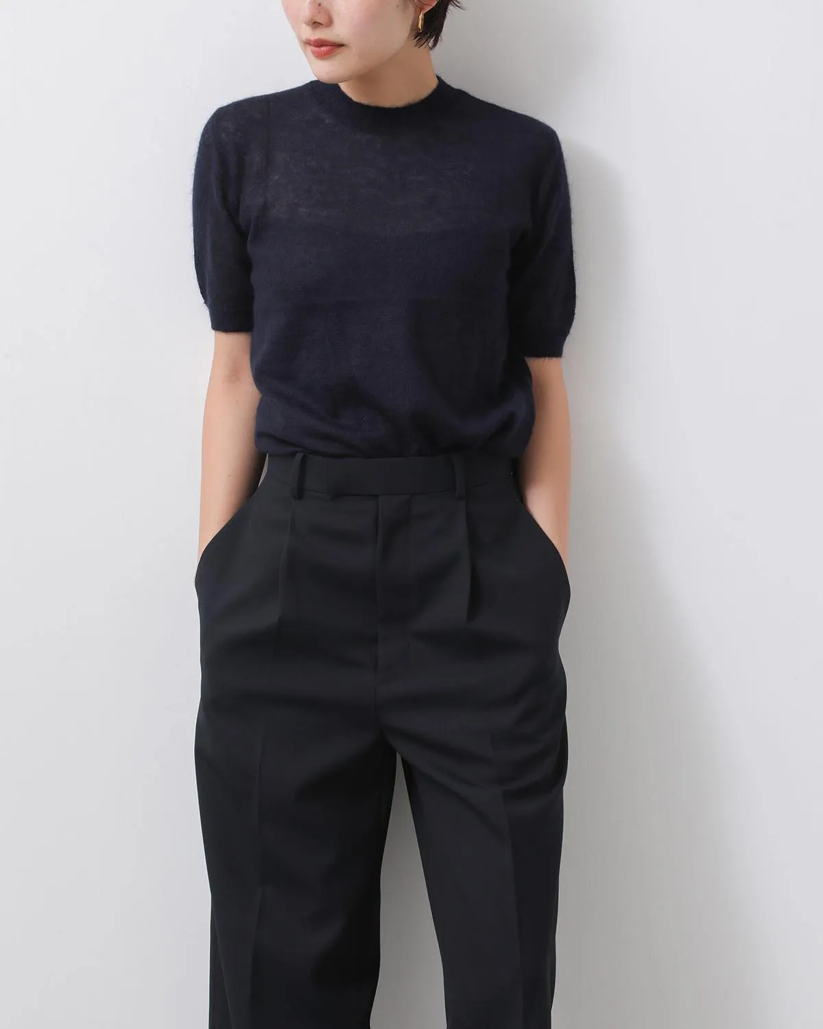 WOOL KID MOHAIR HOP SACK ONE-TUCK SLACKS (WOMEN'S)