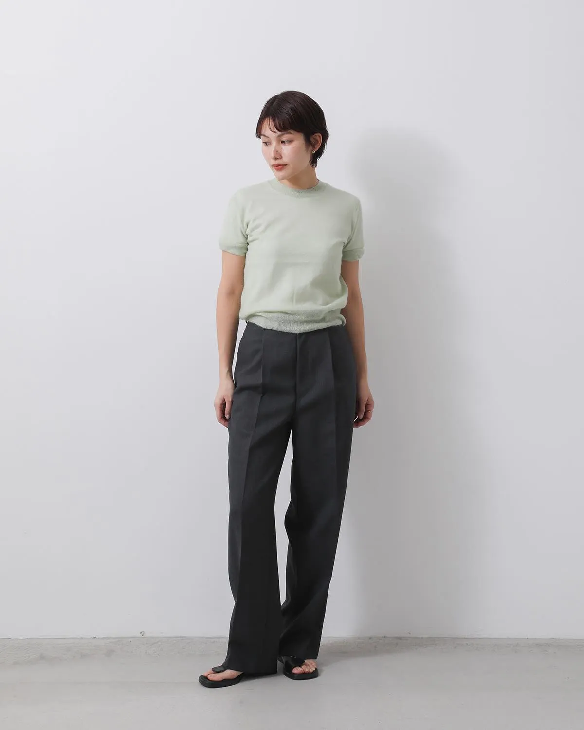 WOOL KID MOHAIR HOP SACK ONE-TUCK SLACKS (WOMEN'S)