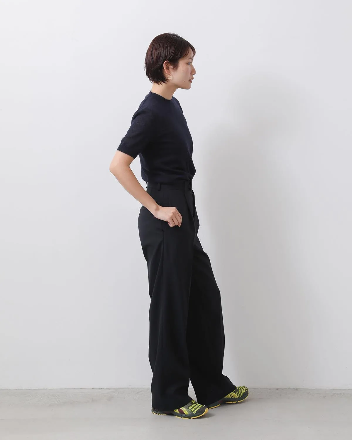 WOOL KID MOHAIR HOP SACK ONE-TUCK SLACKS (WOMEN'S)