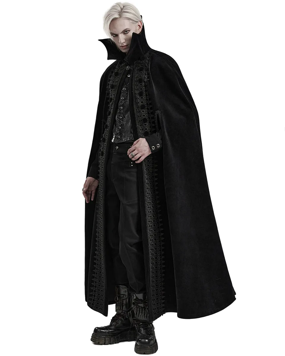 WY-1555DPM-BKM Mens Long Gothic Nobleman Velvet Vampire Cloak