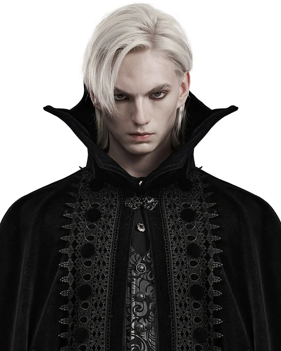 WY-1555DPM-BKM Mens Long Gothic Nobleman Velvet Vampire Cloak