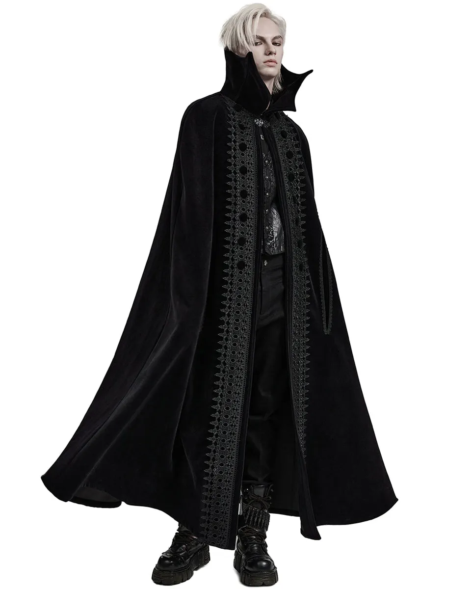 WY-1555DPM-BKM Mens Long Gothic Nobleman Velvet Vampire Cloak