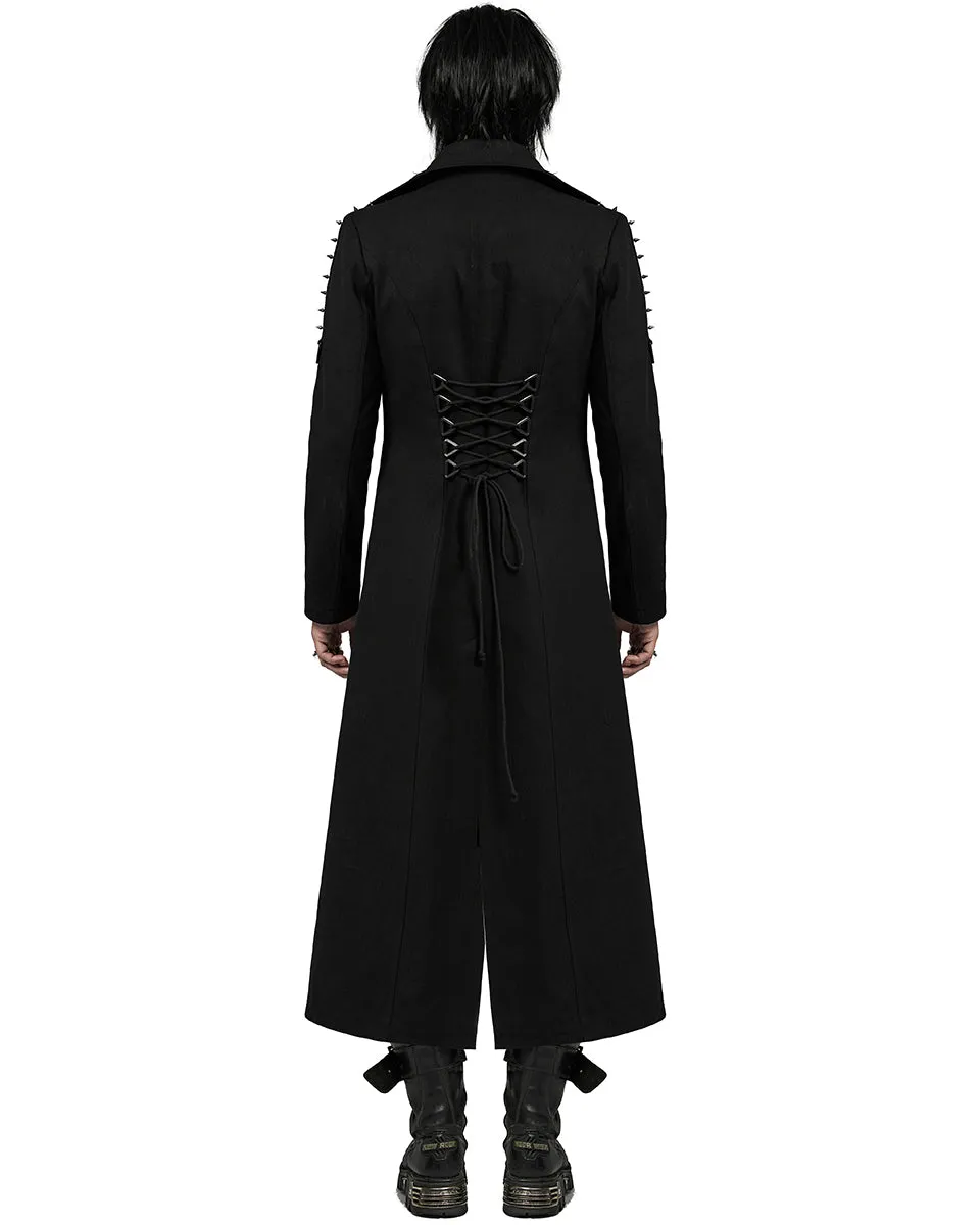 WY-1609XCM-BKM Mens Long Industrial Gothic Punk Studded Trench Coat