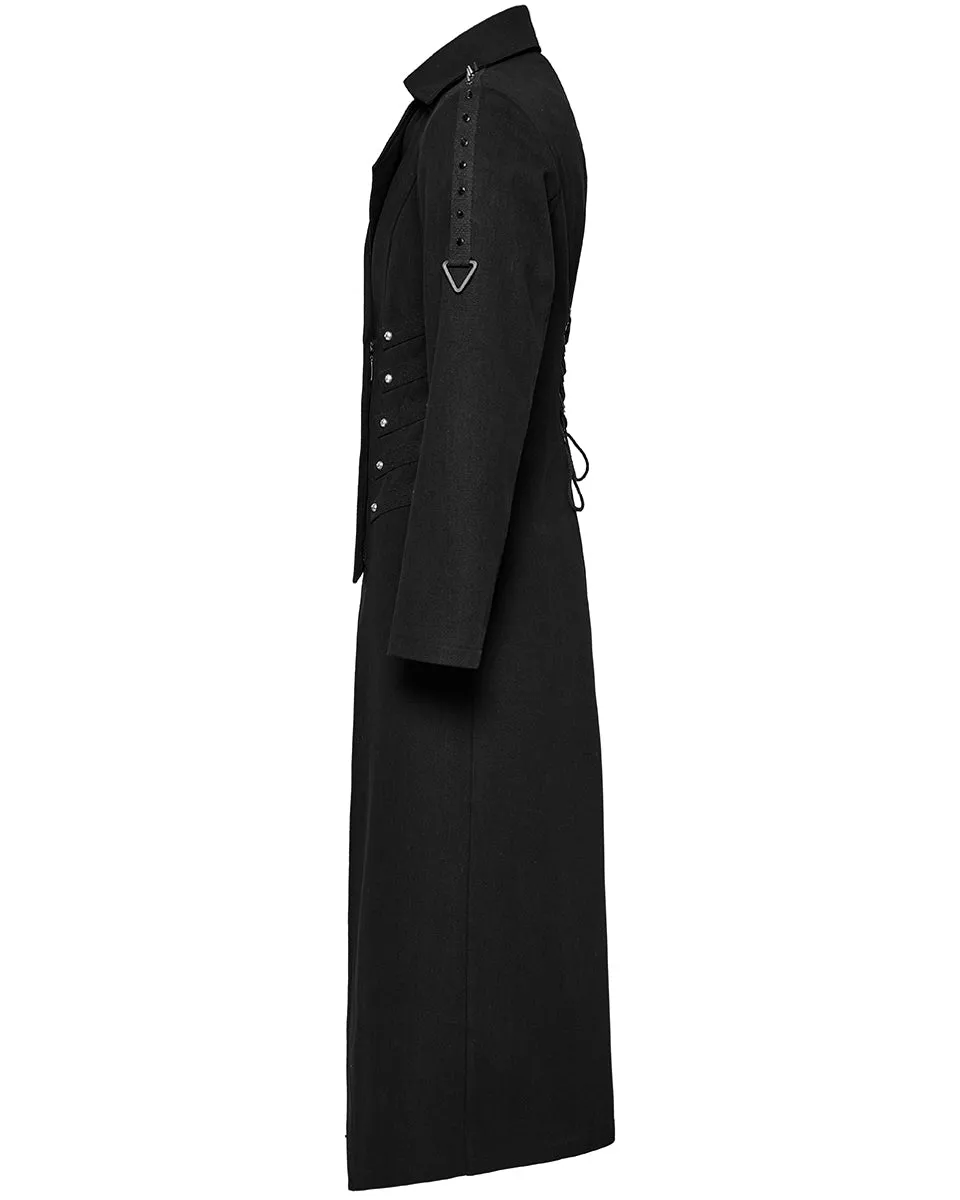 WY-1609XCM-BKM Mens Long Industrial Gothic Punk Studded Trench Coat