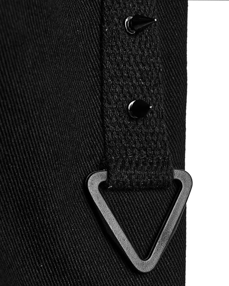 WY-1609XCM-BKM Mens Long Industrial Gothic Punk Studded Trench Coat