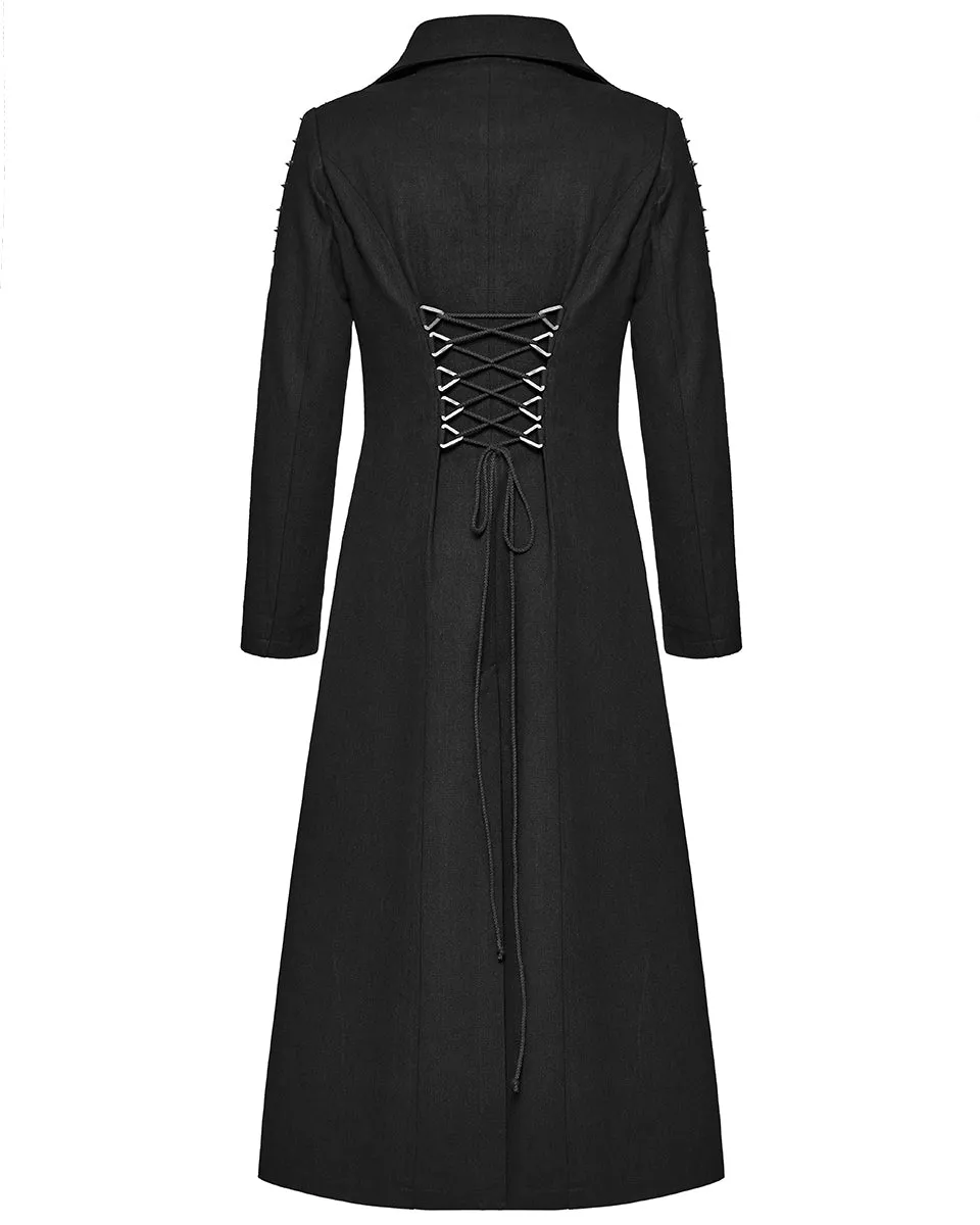WY-1609XCM-BKM Mens Long Industrial Gothic Punk Studded Trench Coat