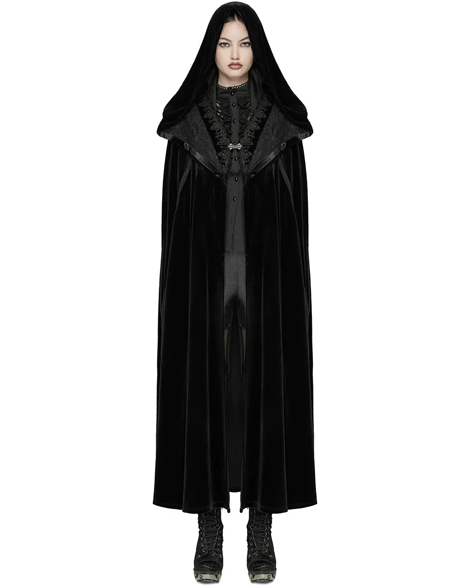 WY-1642DPF Womens Long Gothic Velvet & Lace Hooded Cloak