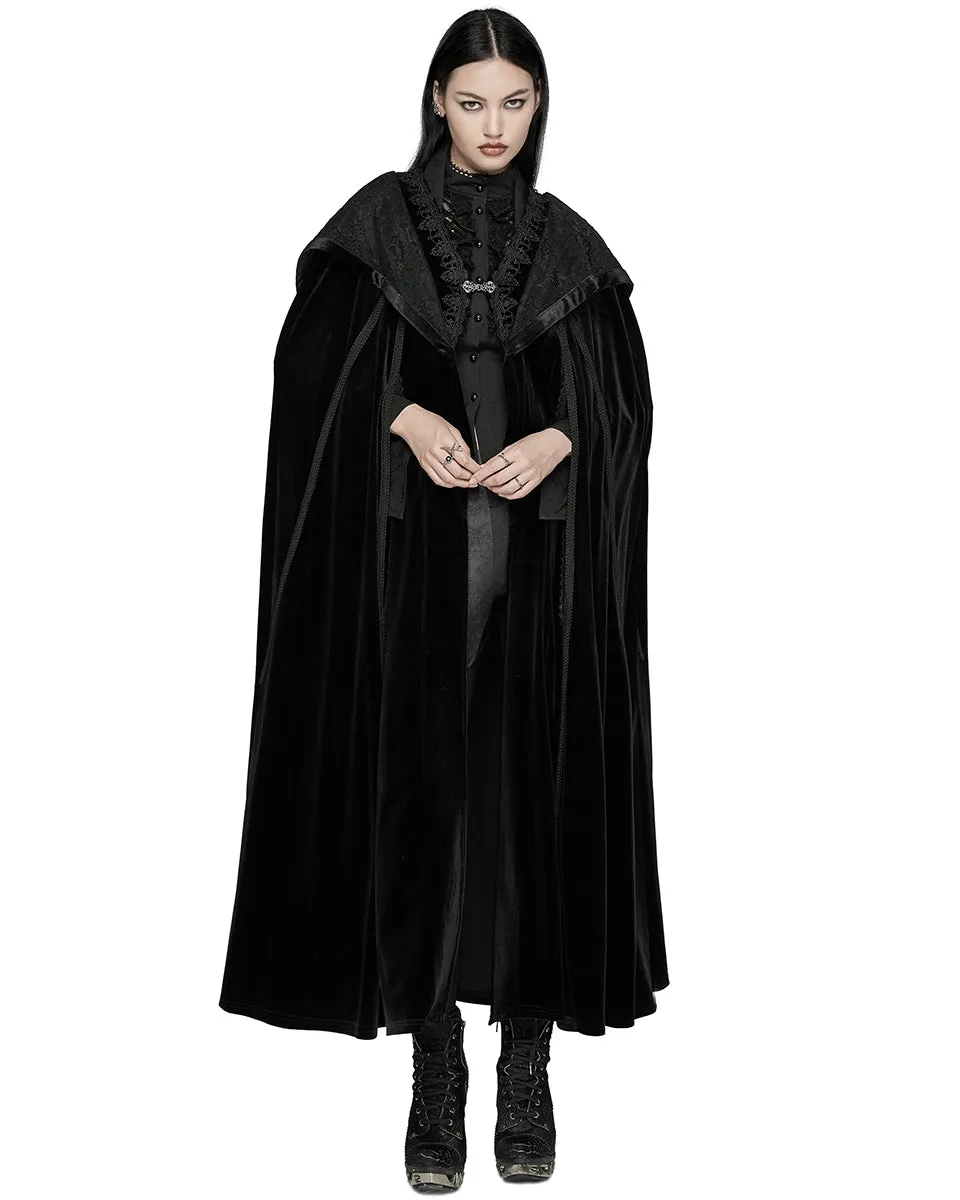 WY-1642DPF Womens Long Gothic Velvet & Lace Hooded Cloak