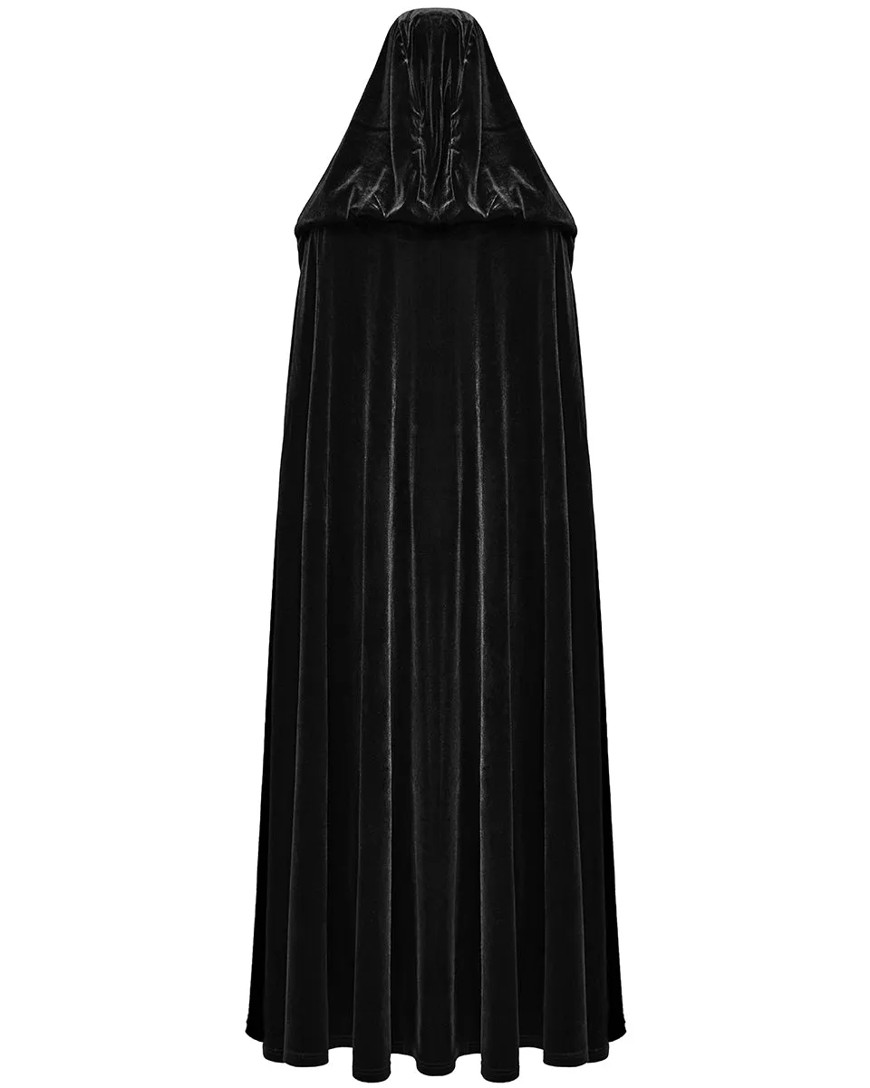 WY-1642DPF Womens Long Gothic Velvet & Lace Hooded Cloak