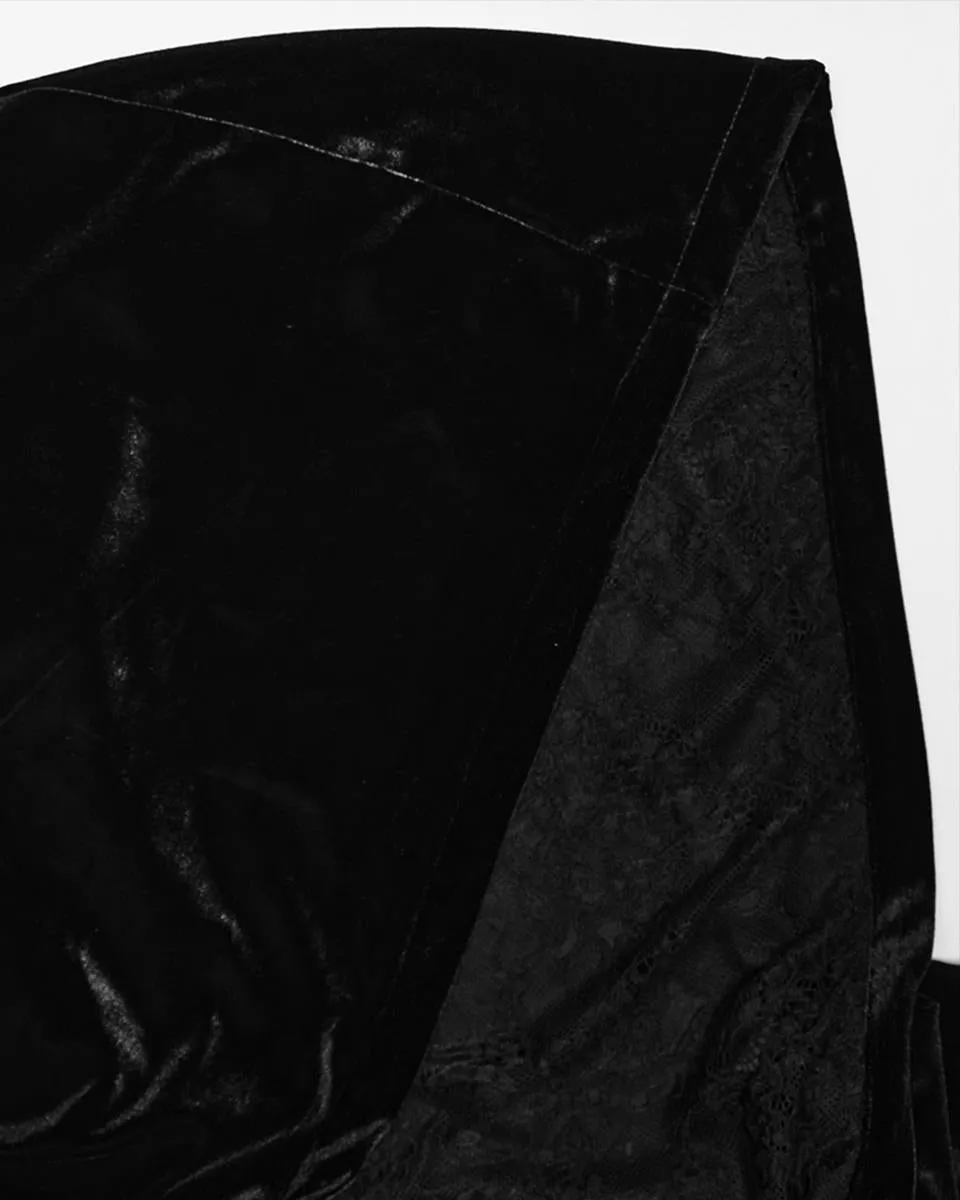 WY-1642DPF Womens Long Gothic Velvet & Lace Hooded Cloak