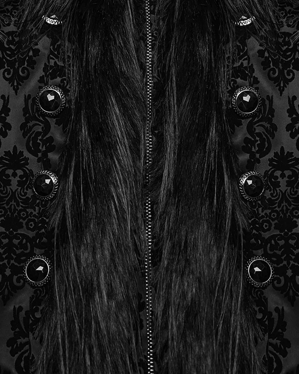 WY-1651LCF Womens Long Gothic Damask & Faux Fur Hooded Coat