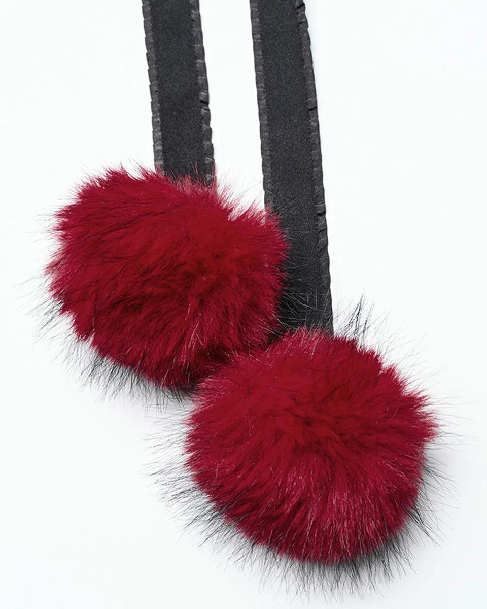 WY-1663DPF Womens Long Gothic Faux Fur Asymmetric Hooded Winter Cloak - Red