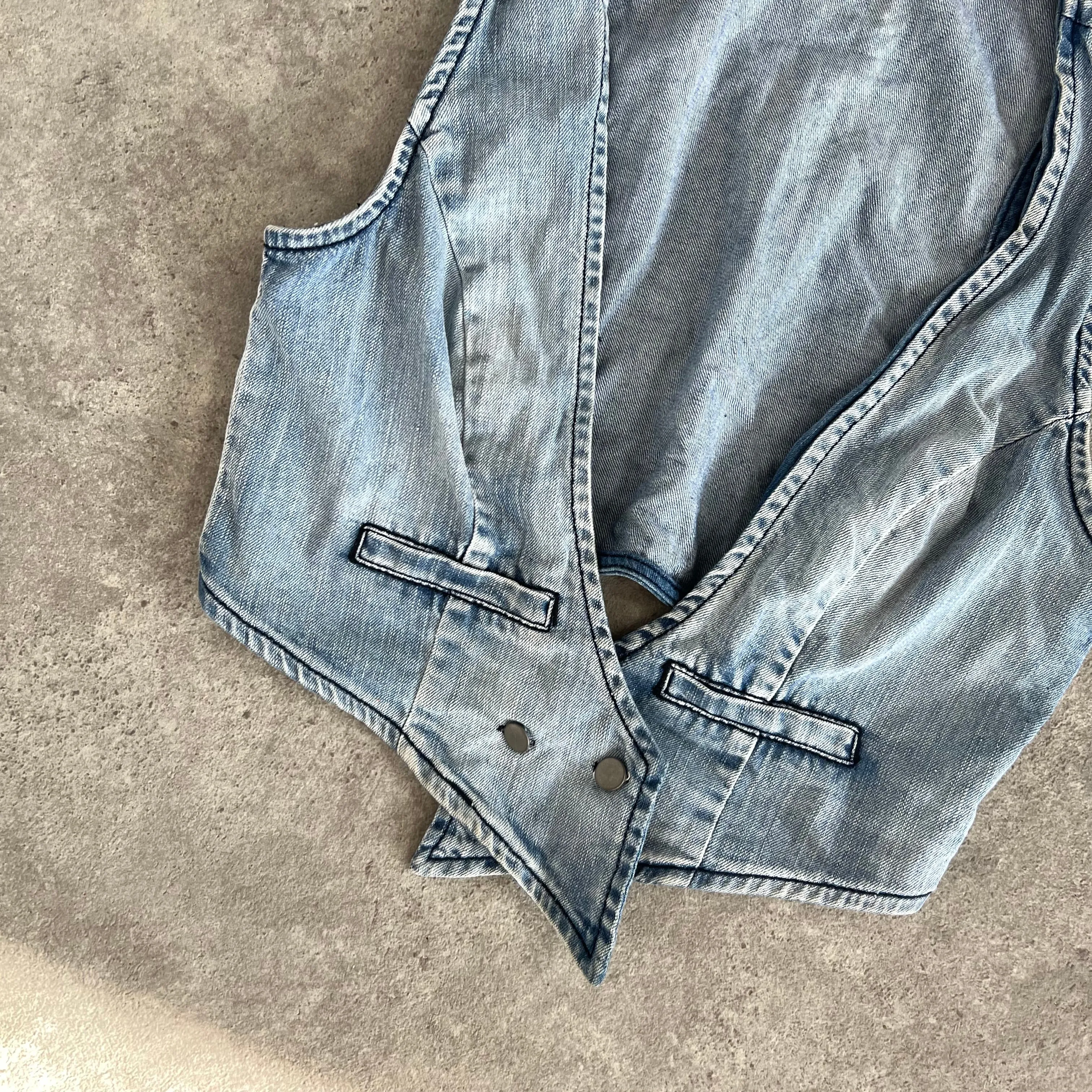 Y2K light wash denim waist coat - Size S